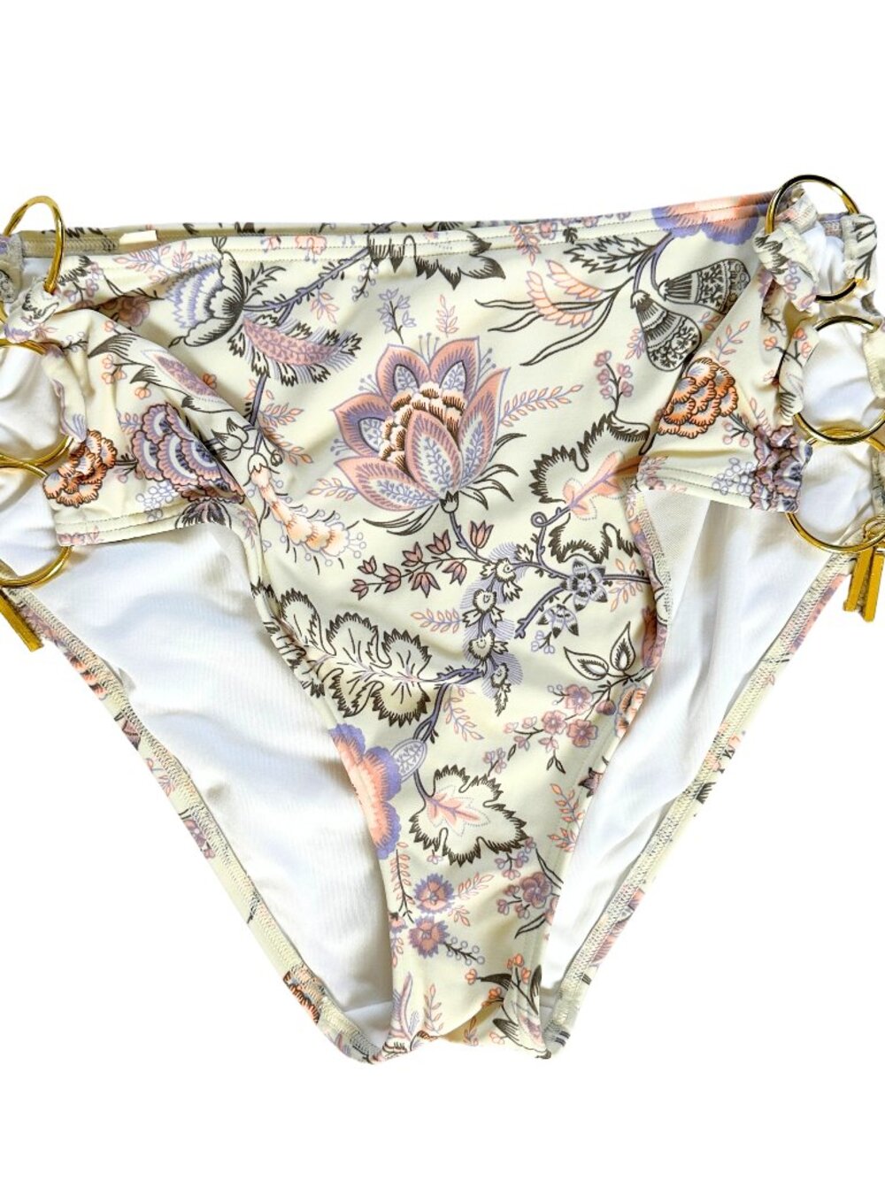 Victoria's Secret Floral High Waisted Bikini Bottom Size M Gold Ring Strappy